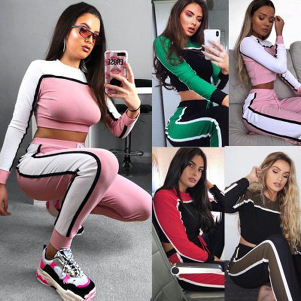 womens tracksuit fashion sweatshirt crop and long pants 2 piece set female casual pants suits set autumn outfits 4 colors11, Gray